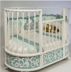 Кровать детская овальная с маятником "EVA" декор Арабески, мята/белый