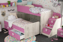 Кровать-чердак с выкатной кроватью Клюква Мини